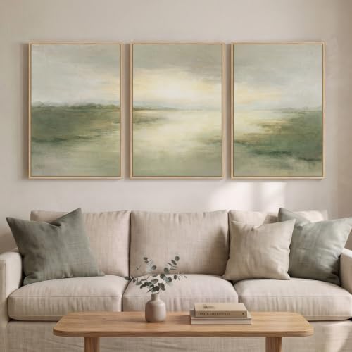 Large Framed Sage Green Landscape Abstract Wall Art