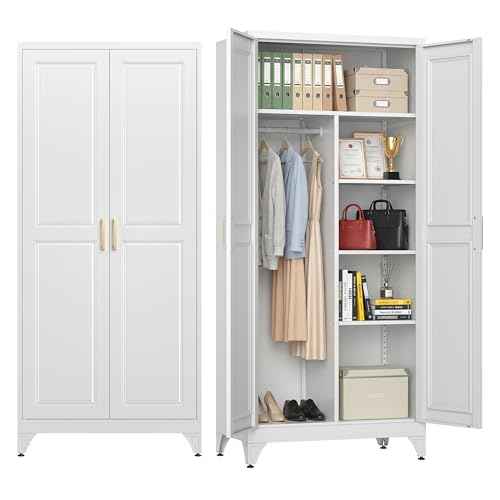 71" Tall Wardrobe Closet with 2 Doors and Hanging Rod