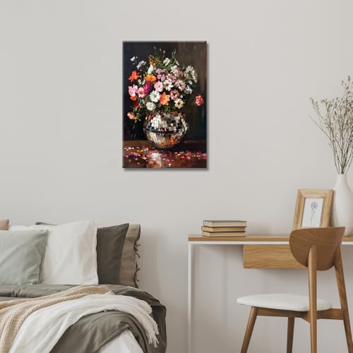Colorful Moody Florals Disco Ball Canvas Wall Art