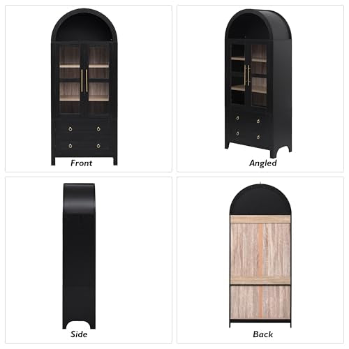 71" Arched Storage Cabinets with Glass Doors Farmhouse Kitchen Pantry