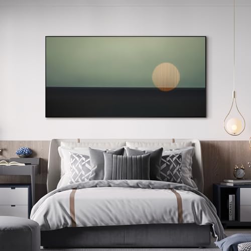 24"x46" Extra Large Framed Wall Art Minimalist Seascape Sunset with Golden Sun on Horizon for Home Living Room Bedroom Decor