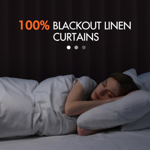 100% Blackout Back Tab Pleat Linen Curtains 50" Wx63 L (2 Count)