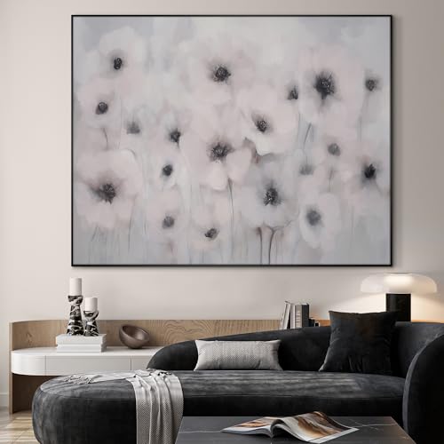 60"x72" Extra Large Framed Wall Art Soft White Poppies Watercolor Floral