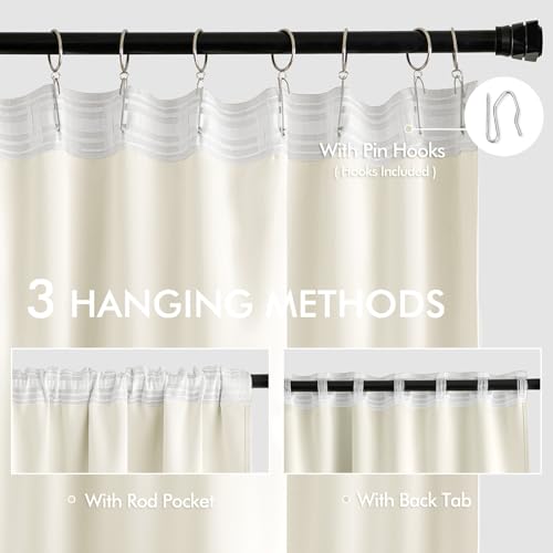Cream Back Tab Blackout Curtains 52x90 Inch Long 2 Panels Set (2 Count)