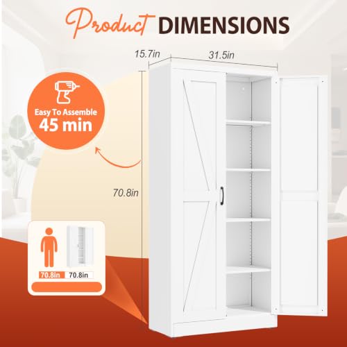 71" White Metal Storage Pantry Cabinet