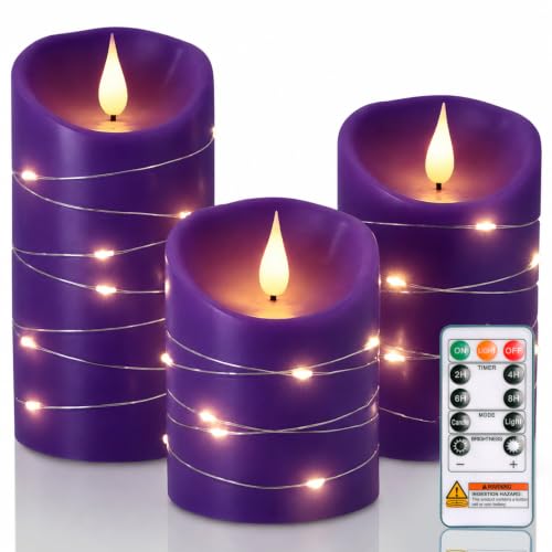 Purple Flameless Candles with String Lights