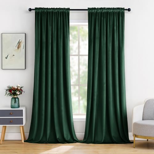 Emerald Green Blackout Velvet Curtains Drapes 96 Inch Long 52"x96" (2 Count)