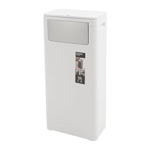 Trash Can with Lid, 8.45 Gallon Trash Bin Cabinet with 2 Openings, Hidden Trash Cabinet, Trash and Recycling Organizer, Garbage Can for Kitchen, Bathroom, Bedroom, Living Room, Office(White)