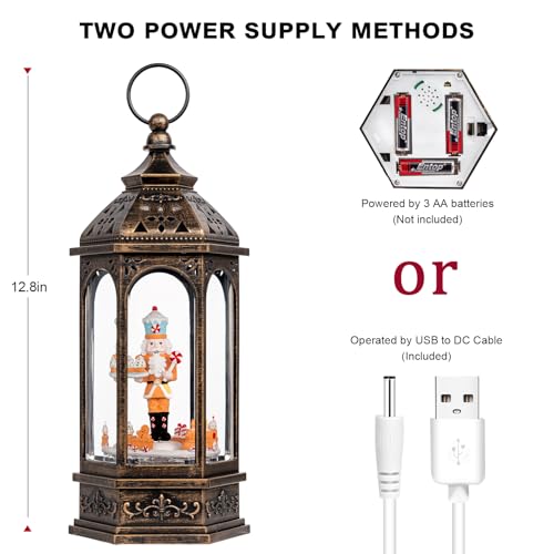 12.8'' Christmas Gingerbread Nutcracker Snow Globe Lantern