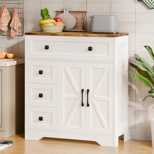 Farmhouse Storage Cabinet with 2 Doors and 4 Drawers