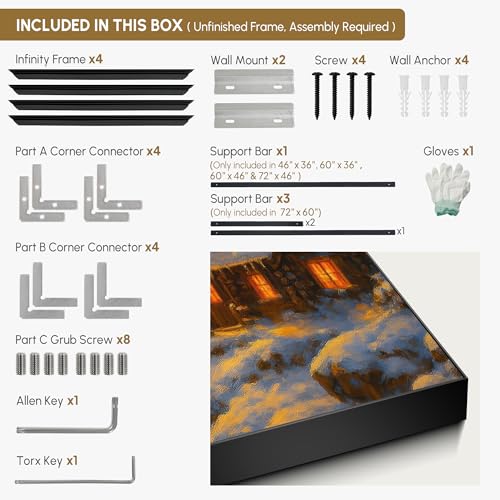 30"x60" Extra Large Framed Wall Art Cozy Cabin in Snowy Mountain Landscape at Sunset for Home Living Room Bedroom Decor