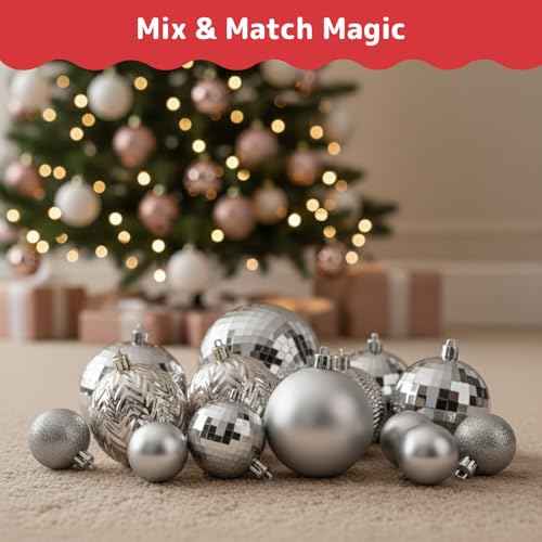 36pc Silver Christmas Ornaments Set
