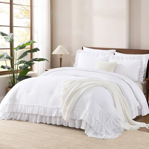 White Twin XL Ruffle Comforter Set