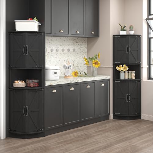 64.8" Tall Farmhouse Corner Cabinet with 4 Doors and 5 Storage Shelves