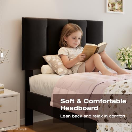 Twin Size Bed Frame with Upholstered Headboard
