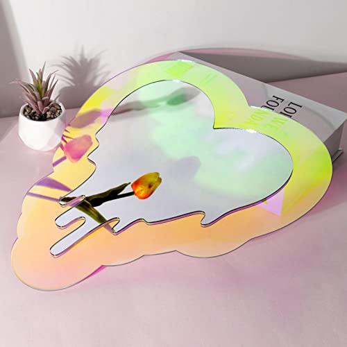 Irregular Wall Mirror Wavy Acrylic Rainbow Mirror Room Decor Aesthetic Mirrors Amorphic Vanity Retro Mirrors for Bedroom Living Room Bathroom Entryway Wall Decor