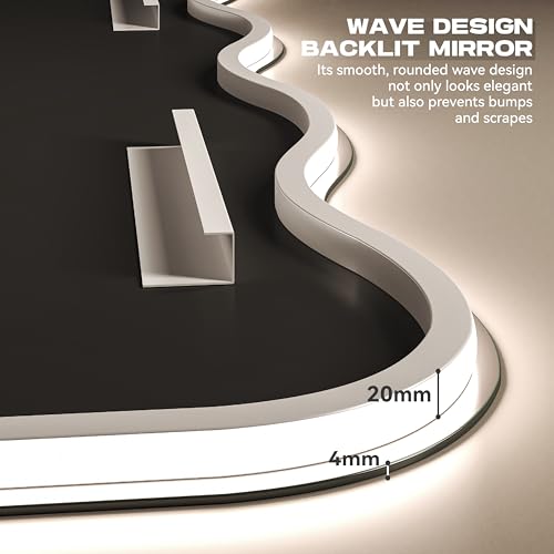 40"x32" Wavy Mirror with Lights Frameless Backlit LED Wall Mirror