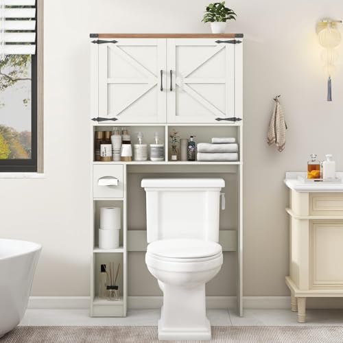 Over The Toilet Storage Cabinet with 2 Barn Doors