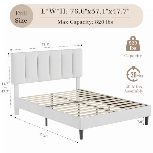 Full Size Bed Frame with Upholstered Headboard