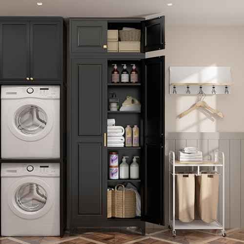 90”Metal Pantry Storage Cabinet with Doors & 4 Adjustable Shelves