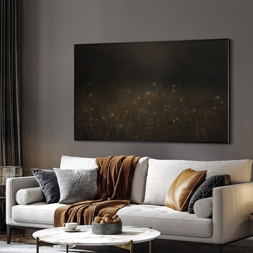 36"x60" Extra Large Framed Wall Art Dark Floral Meadow Moody Wildflower Field in Deep Earthy Tones Illustration for Home Living Room Bedroom