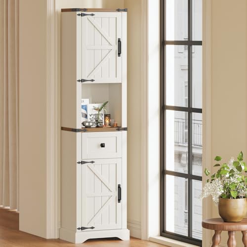 66" Tall Farmhouse Bathroom Storage Cabinet with Barn Doors