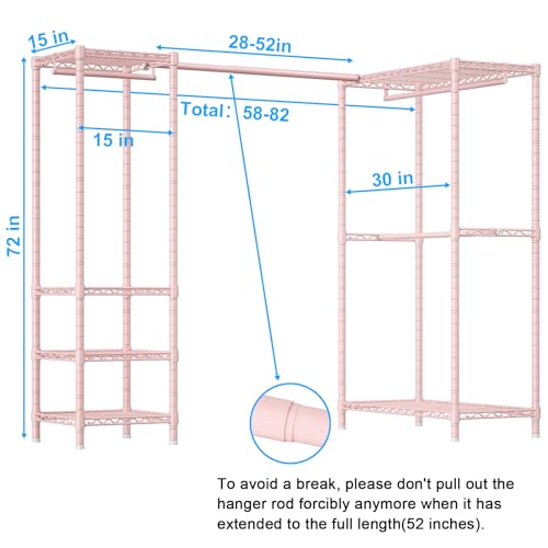 E10L L Shaped Clothes Rack for Corner（With Expandable Hanger Rod）Heavy Duty Freestanding Clothing Racks for Hanging Clothes