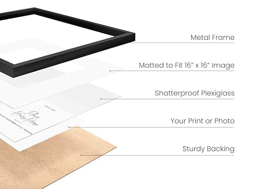 20x20 Black Metal Picture Frames Matted to 16x16 (4 Count)