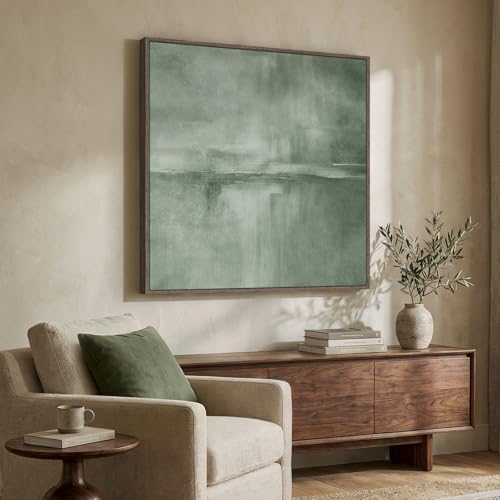 Large Framed Sage Green Abstract Wall Art for Living Room Decor