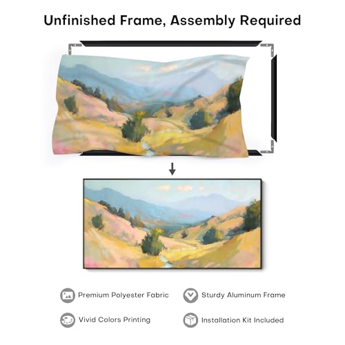 24"x46" Extra Large Framed Wall Art Golden Valley Light Landscape Illustration for Home Living Room Bedroom Decor