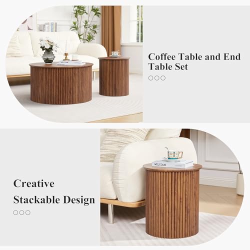 Fluted Round Nesting Coffee Table Set of 2 (2 Count)