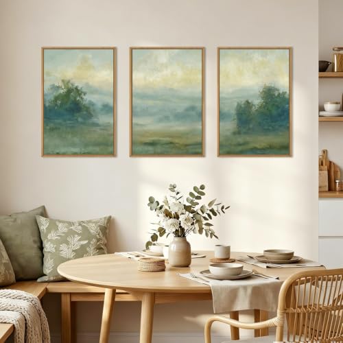 Green Abstract Minimalist Framed Canvas Wall Art