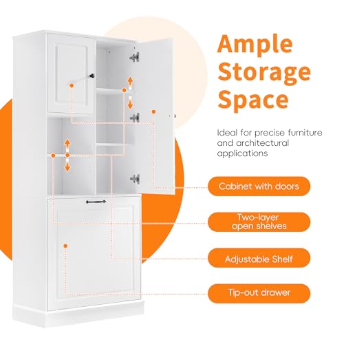 68" Tall Bathroom Storage Cabinet with Two Doors and Tilt