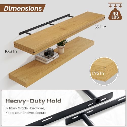 Floating Shelves 55.1" W x 10.3" D Oak Set of 1