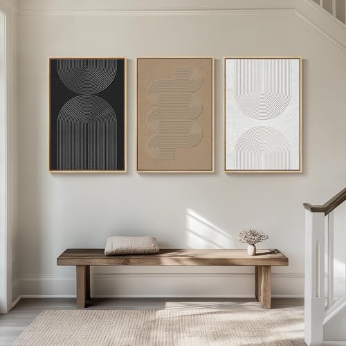 Large Framed Boho Black White Abstract Wall Art for Living Room (3 Count)