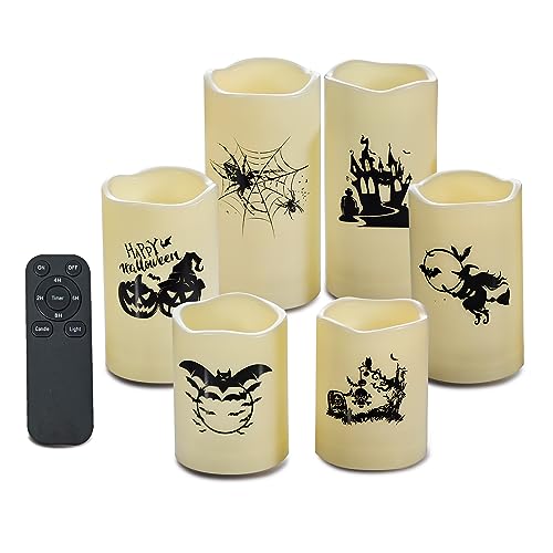 Halloween Outdoor Battery Operated Flameless LED Candles Remote Timer 6 PCS