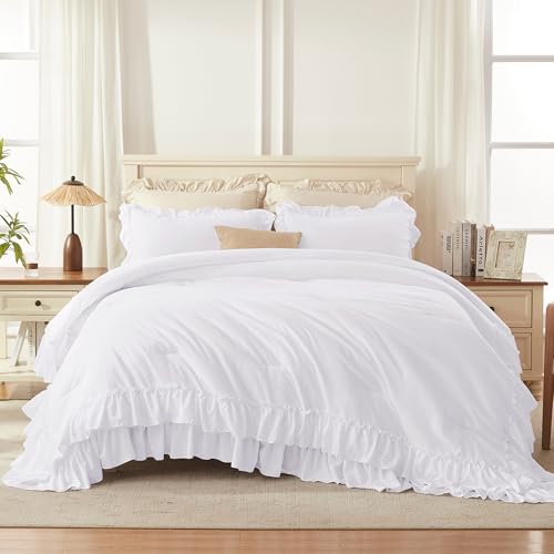 White Twin XL Ruffle Comforter Set