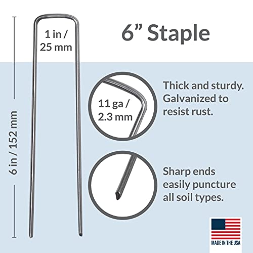 Garden Stakes 6 Inch 11 Gauge Galvanized Steel Landscape Staples (1000 Count)