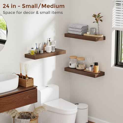 24 Inch Floating Shelves for Wall Walnut Shelves Set of 2 (2 Count)