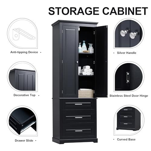 70" Tall Storage Cabinet Kitchen Pantry Cupboard with Two Doors and Three Drawers