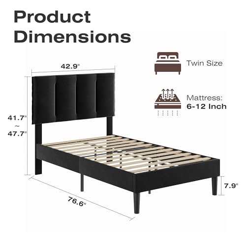 Twin Size Bed Frame with Upholstered Headboard