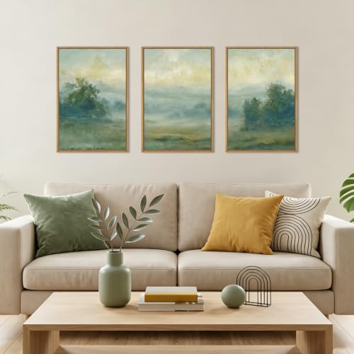 Green Abstract Minimalist Framed Canvas Wall Art