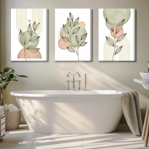 3Pcs Framed Sage Green Boho Canvas Wall Art (3 Count)