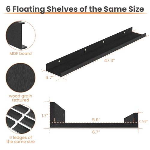 Floating Shelves for Wall Decor and Storage (6 Count)