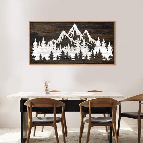 Large Mountain Tree Framed Canvas Wall Art
