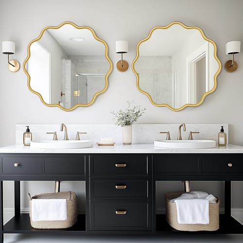 Gold Round Mirror 30 Inch Wavy Bathroom Vanity Mirror Gold Frame Modern Wall Mirror Decorative Wall