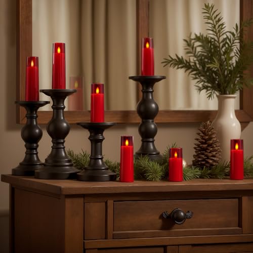 Red Flameless LED Pillar Candles (9 Count)