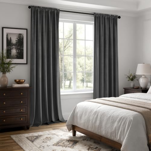 Grey Blackout Velvet Curtains Drapes 108 Inch Long 52"x108" Bedroom (2 Count)