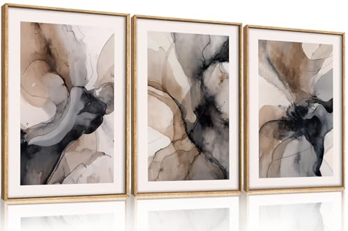 Abstract Brown Marble Framed Canvas Wall Art Set