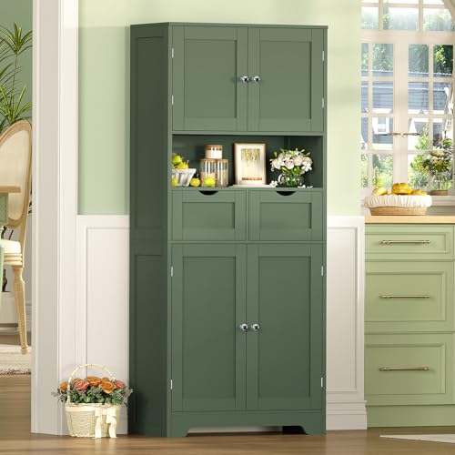 58" H Tall Bathroom Storage Cabinet with 2 Drawers & 2 Adjustable Shelves